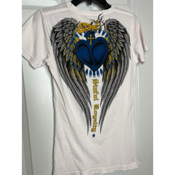 Sinful x Affliction‎ Women Graphic Short Sleeve Tee Large Blue Gold - Picture 4 of 6